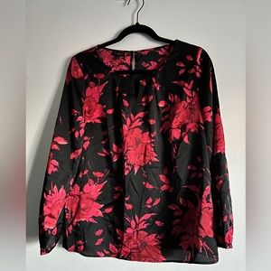 Talbots Red Floral Silk Long Sleeve Office Too